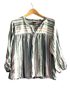 KNOX ROSE- WOMENS MULTI STRIPPED LONG SLEEVE V-NECK PULLOVER BLOUSE SIZE XX-LARG